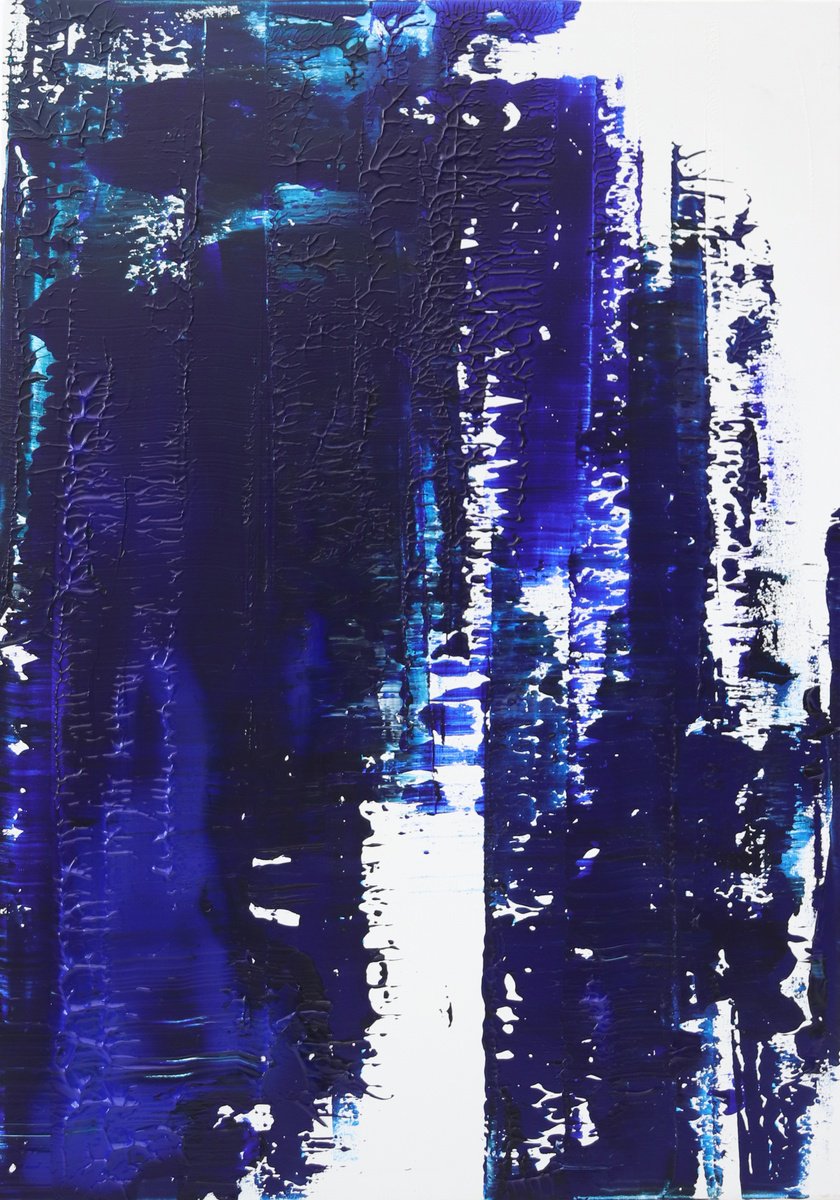 Abstract Acrylic Painting By Koen Lybaert, 28 X 39", Almost Blue Iii [Abstract N°2863], Original Artwork