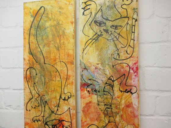 wild cats party xl Oilpainting  2 x 11,8 x 47 inch
