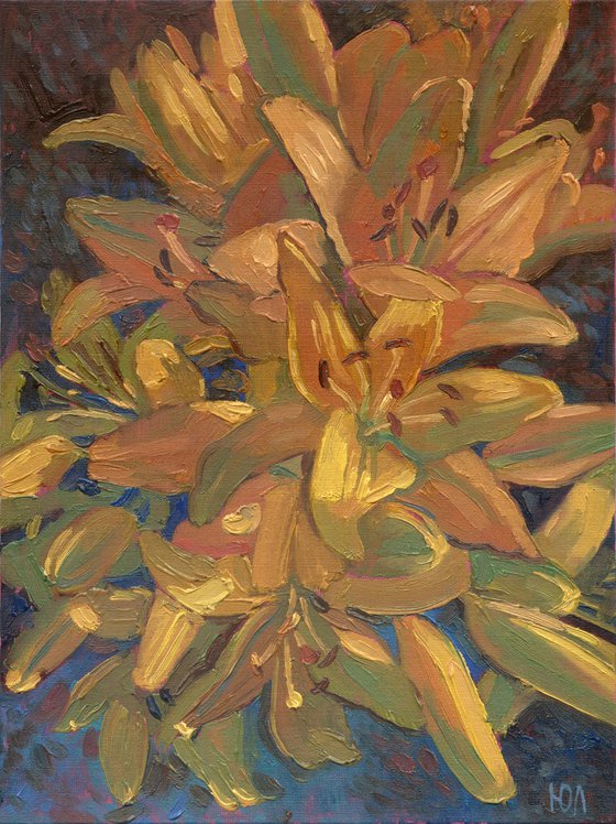 Golden lilies painting