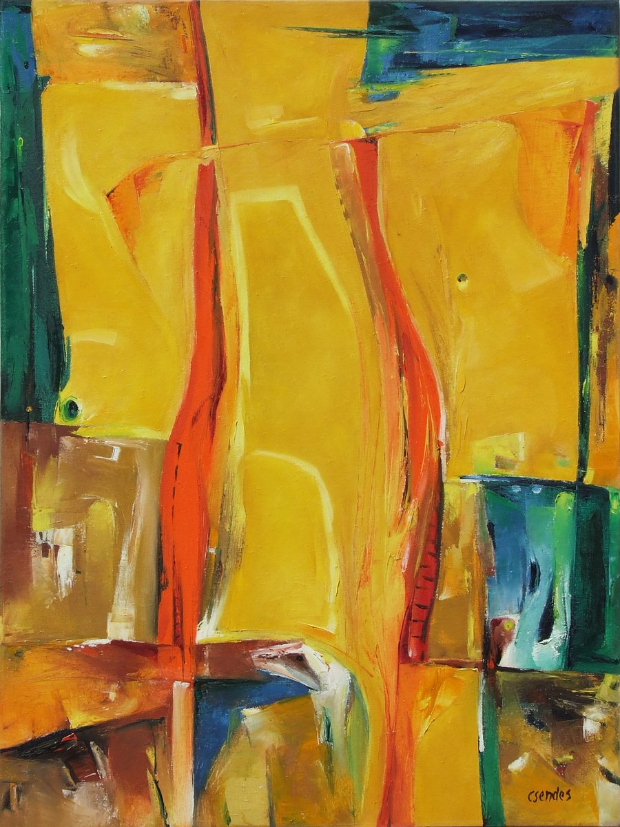 Expressive Abstract Oil Painting By Csaba Csendes, 24 X 31, Not Parallel, Original Artwork