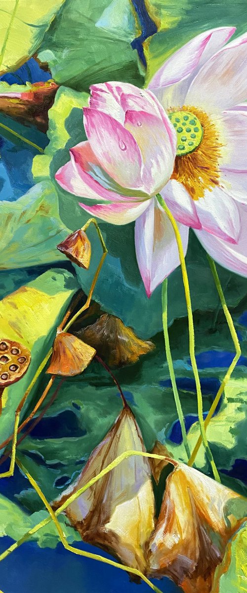 Still life oil painting:Lotus t182 by Kunlong Wang
