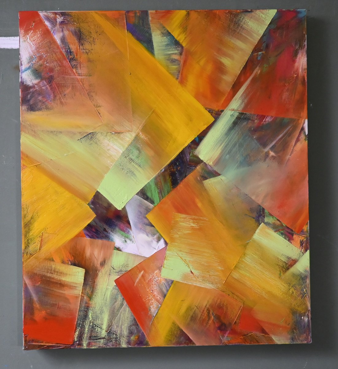 Geometric Abstract Oil Painting By Giuseppe Pastore, 24 X 28, Pranayama, Original Artwork
