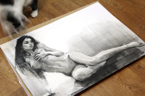 Charcoal drawing on paper "Nude"