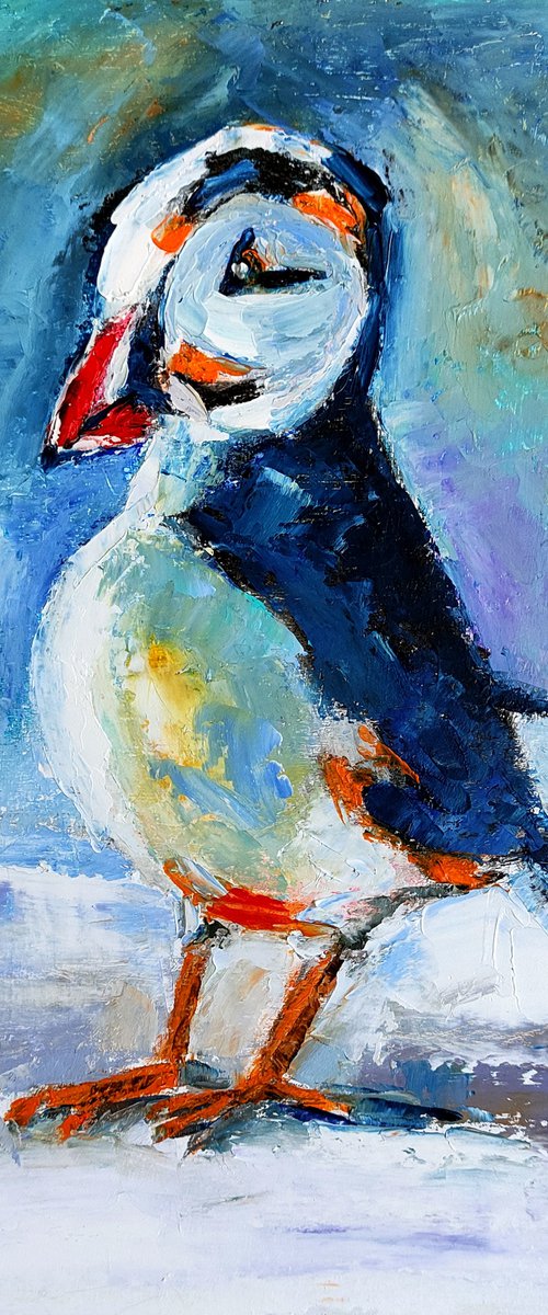 Puffin Painting Original Art Bird Artwork Small Wall Art by Yulia Berseneva