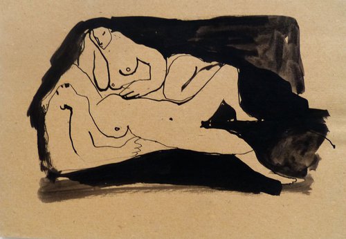 Erotic drawing 26, ink on paper 28x19 cm by Frederic Belaubre