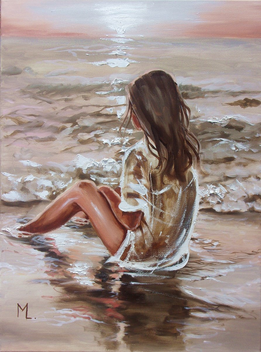 Impressionistic Portrait Oil Painting By Monika Luniak, 24 X 31", " Sunrises And Sunsets ", Original Artwork