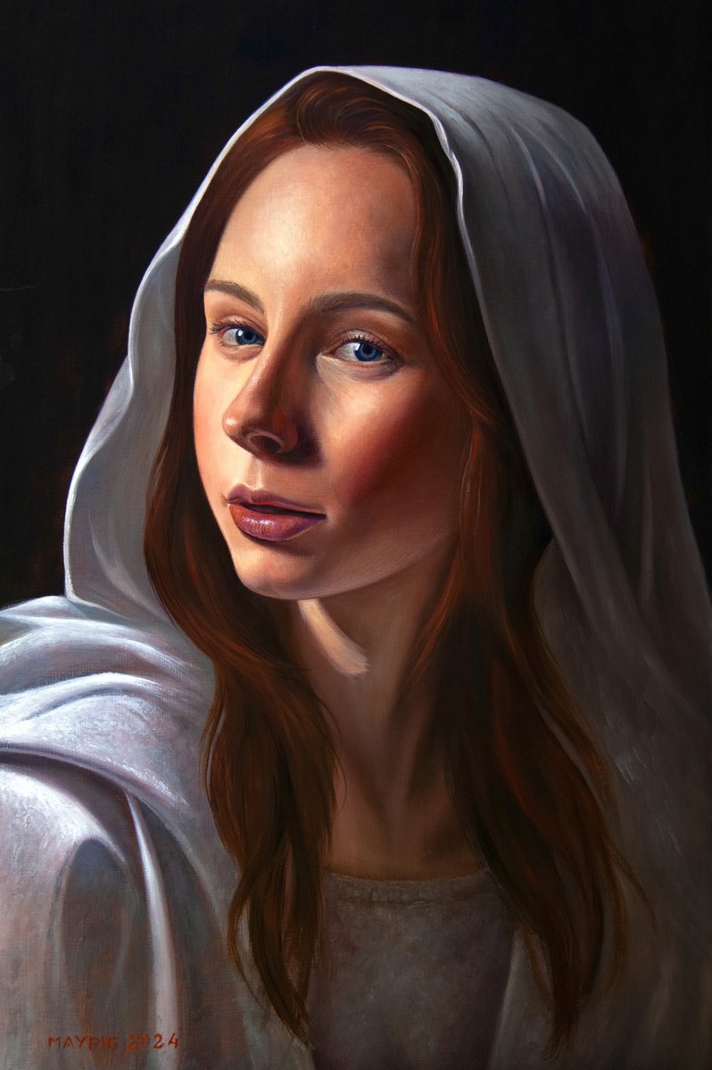 Photorealistic Portrait Oil Painting By Mayrig Simonjan, 13 X 20", Mary, Did You Know?, Original Artwork