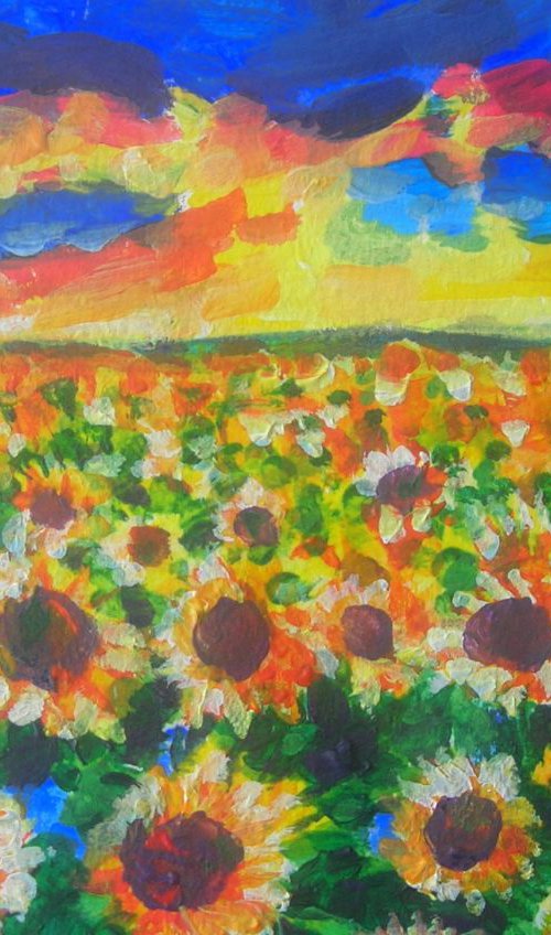 COMMISSIONED ARTWORK - Sunset with sunflower field by Maja Grecic