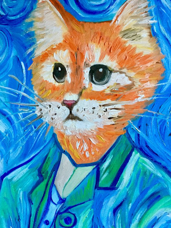 Ginger Cat inspired by Van Gogh Present idea  for cat lovers, FELINE ART