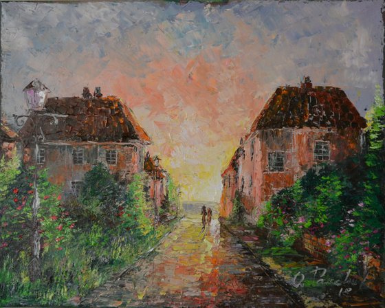 Original oil painting ,, Sunset in Somerset"