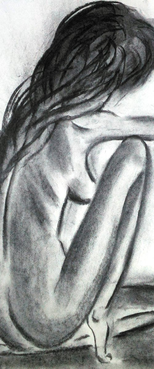 Female Nude Charcoal Art by Halyna Kirichenko