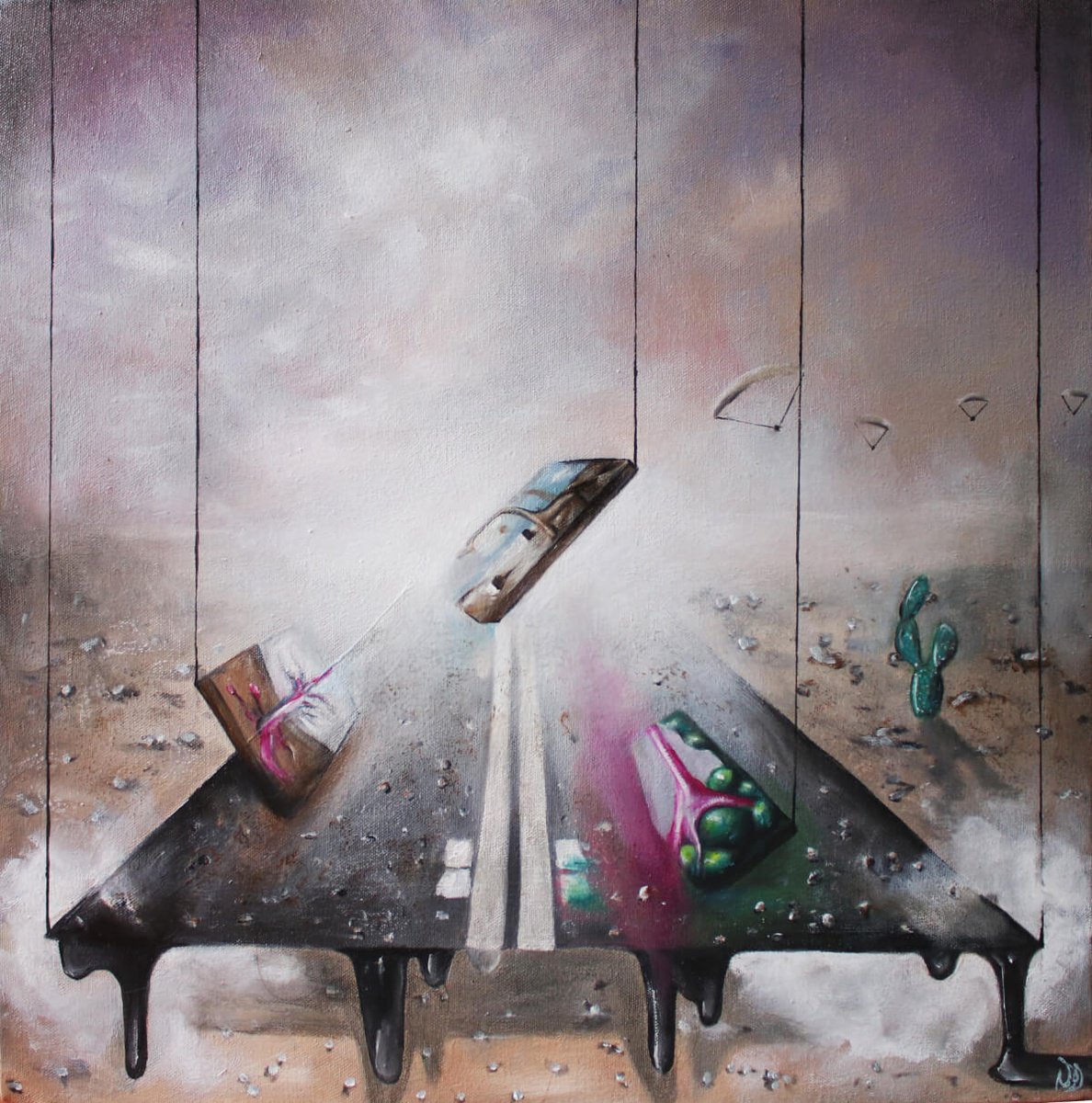 Surrealistic Landscape Oil Painting By Vanessa T Stefanova, 20 X 20", Road To Success, Original Artwork