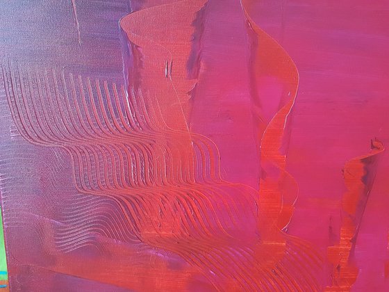 The spirals of Love  - XL 110x110 cm -  red, magenta, purple  abstract painting