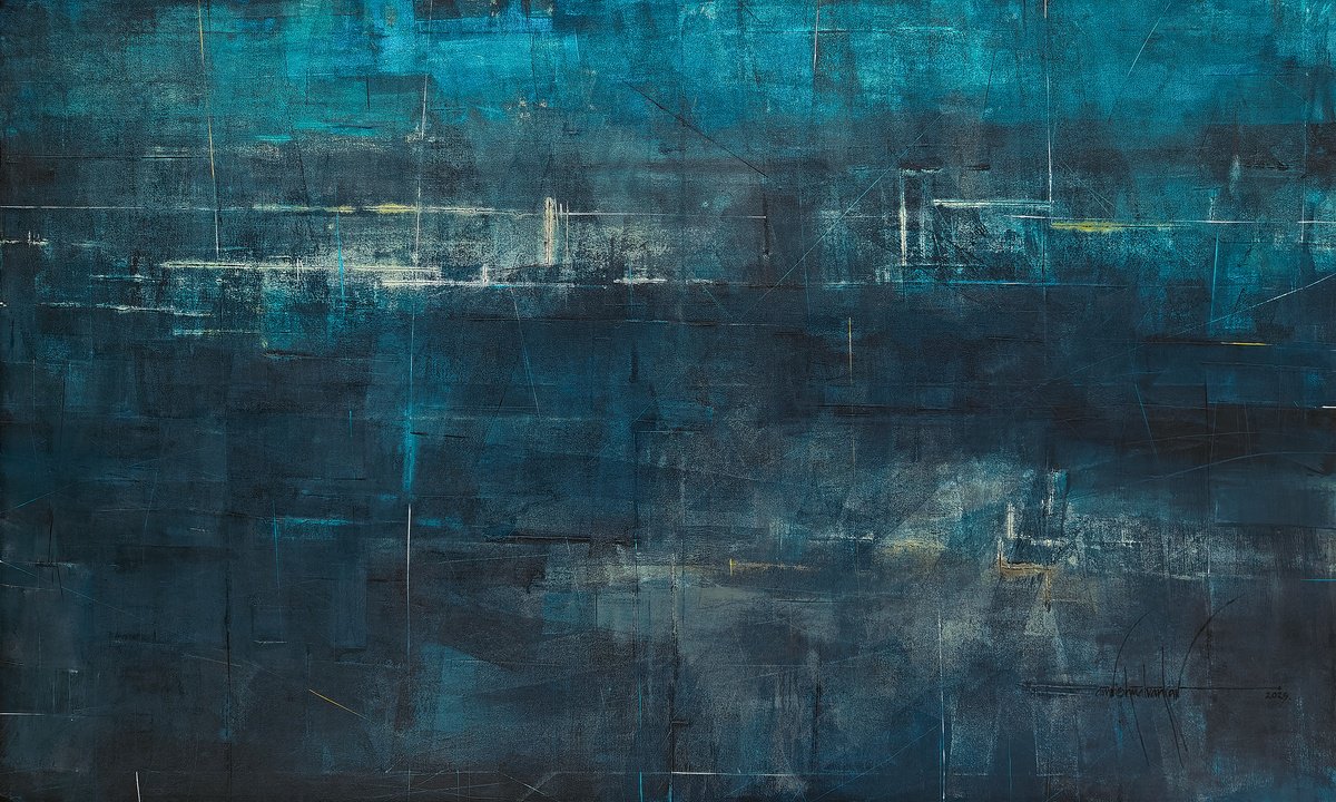 Abstract Acrylic Painting By Amrish Malvankar, 60 X 36, Faraway Lands, Original Artwork