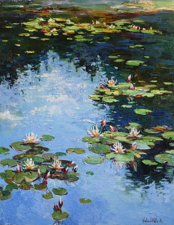 Water lilies Original Oil painting 65 x 80 cm Free Shipping