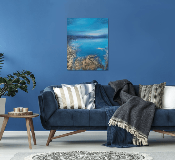 A XL large original modern semi-abstract painting "Blue Lagoon"