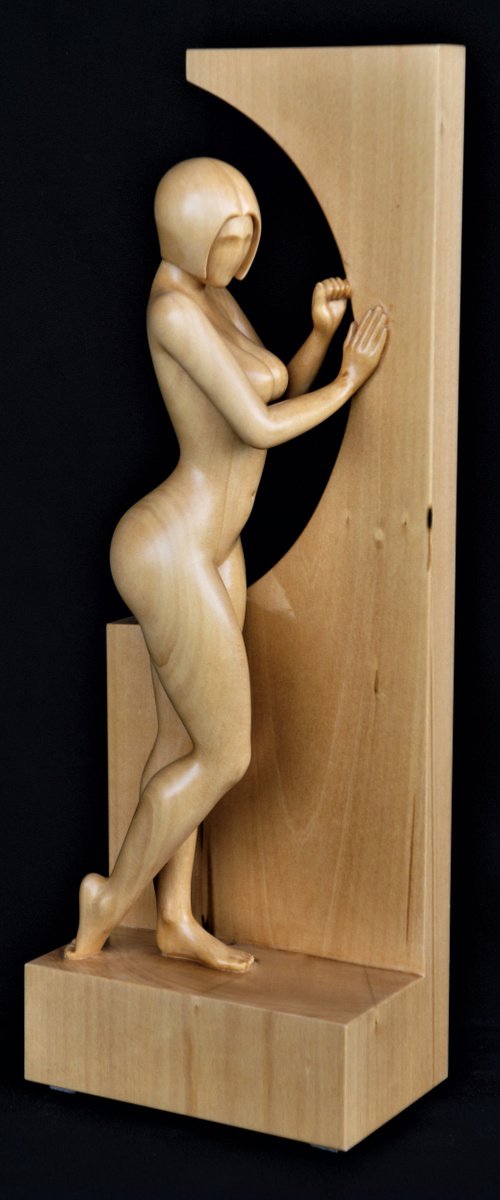 Nude Woman Wood Sculpture BY THE WINDOW by Jakob Wainshtein