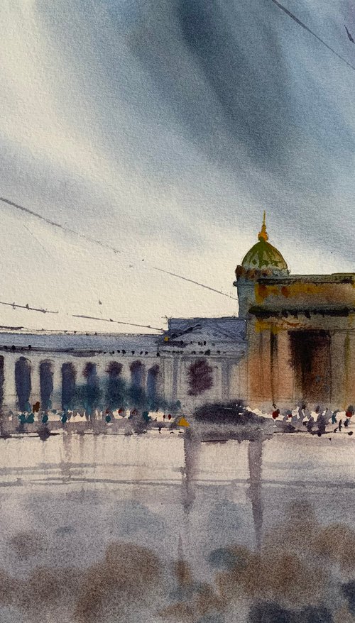 Kazan Cathedral. Rain. St. Petersburg. by Evgenia Panova