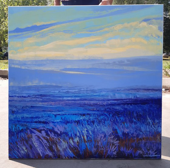 Blue Field at Sunrise 90x90cm