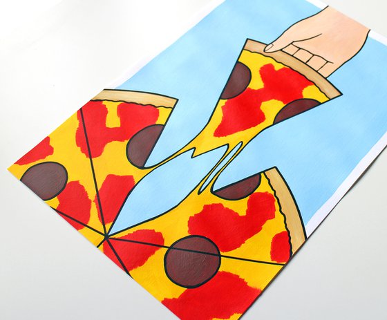 Pizza First Slice - Pop Art Painting On A3 Paper (Unframed)