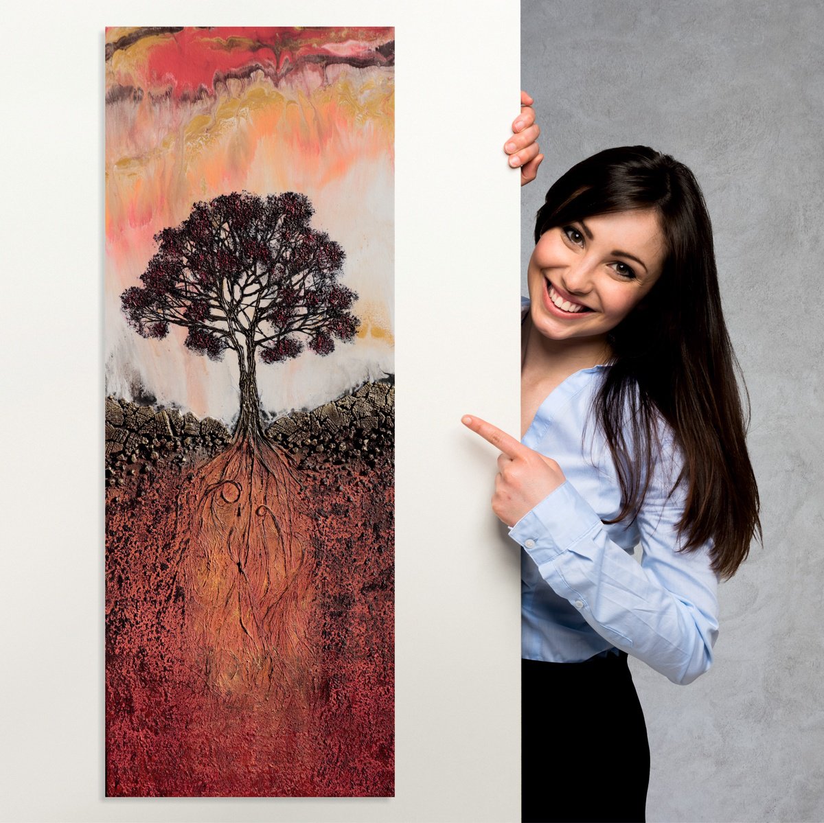 Organic Landscape Painting By Zuzana Murenji Domonkos, 16 X 39", Tree Of Life, Original Artwork