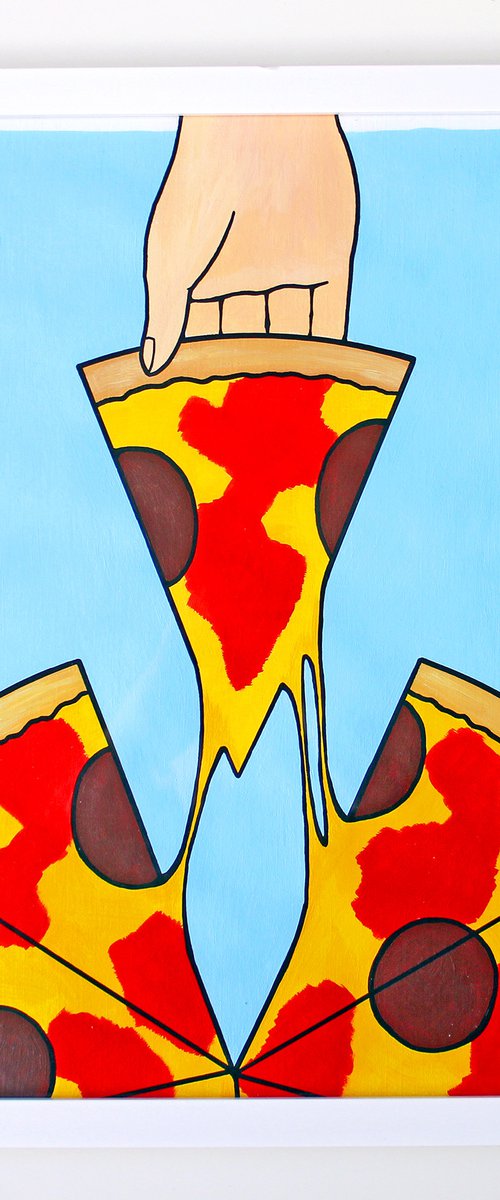 Pizza First Slice - Pop Art Painting On A3 Paper (Unframed) by Ian Viggars