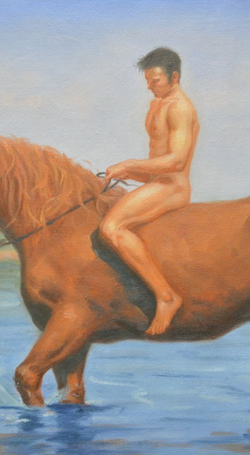 Oil paintingl art male nude and horse #16-4-4-10 by Hongtao Huang