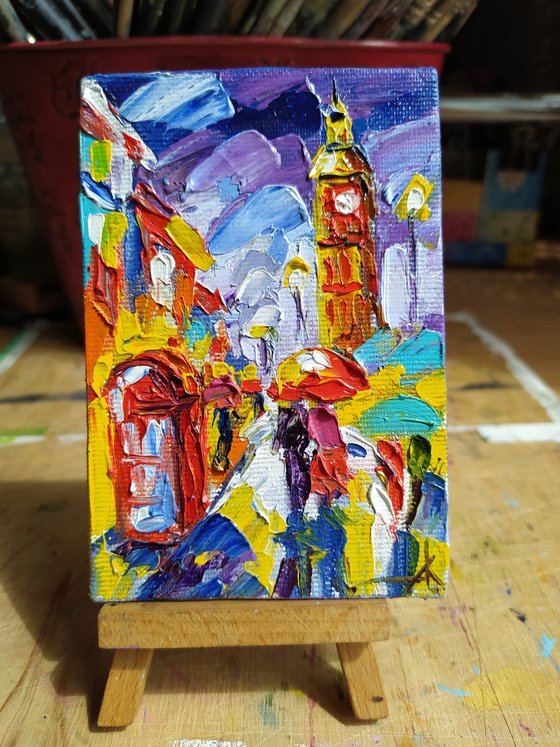 With love from London - small painting, cityscape, postcard, city, gift idea, gift, oil painting,Big Ben, London, United Kingdom