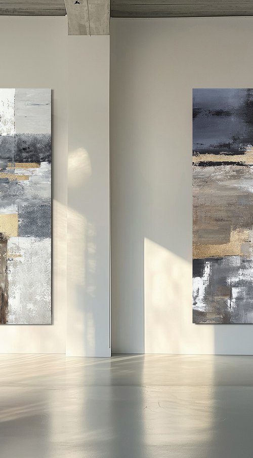 Golden Horizons: Fractured Light Diptych by Tatiana Malinovscaia