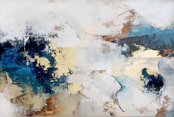 "Avalanche 5" Blue gold abstract acrylic art