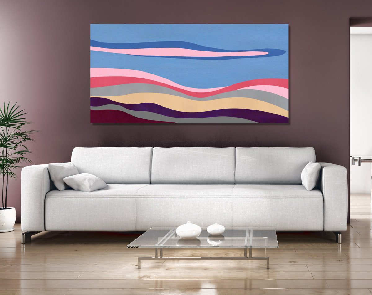 Abstract Landscape Acrylic Painting By Marina Krylova, 63 X 31", Modern Landscape #04, Original Artwork