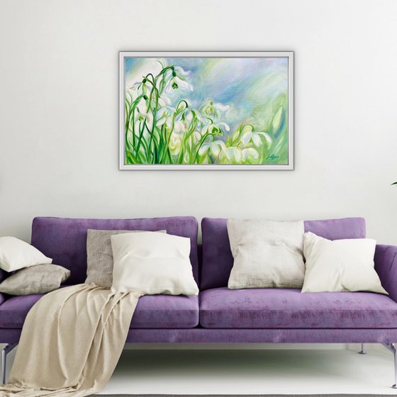 'Rebirth'- Snowdrops Flower Painting on Canvas