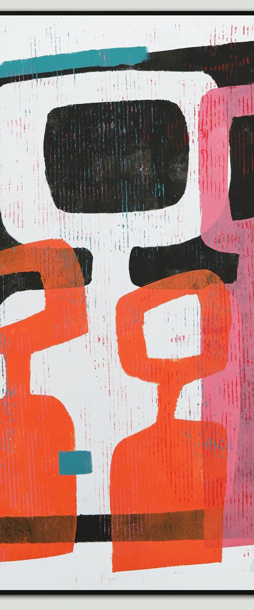Abstract Family Portrait  - Art on paper - Pink & Orange - A2 42x59,4cm - Ronald Hunter 31J by Ronald Hunter