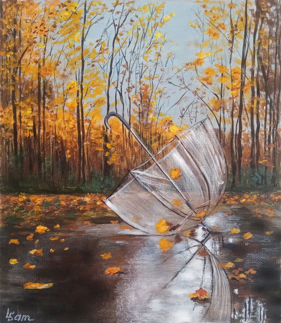 A forgotten umbrella in autumn