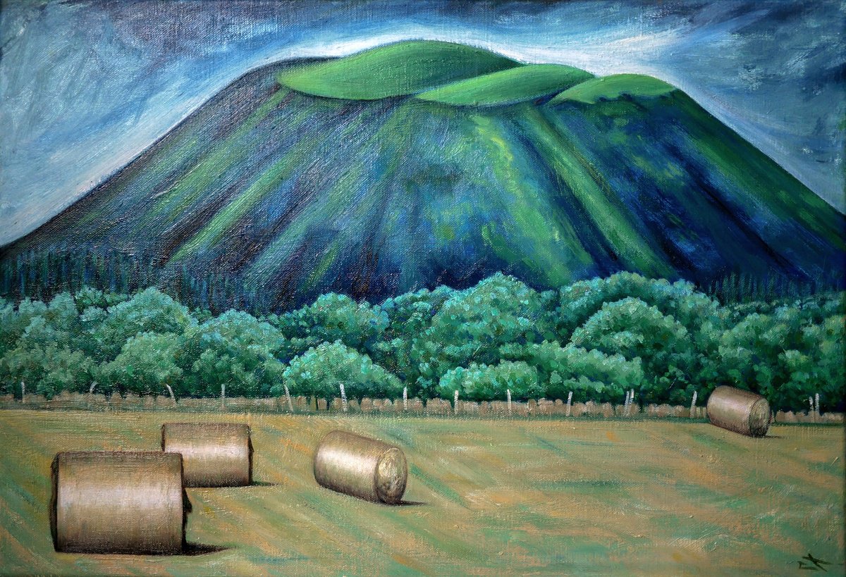 Expressive Animal Oil Painting By Lionel Le Jeune, 22 X 15", Volcano In Auvergne, Original Artwork