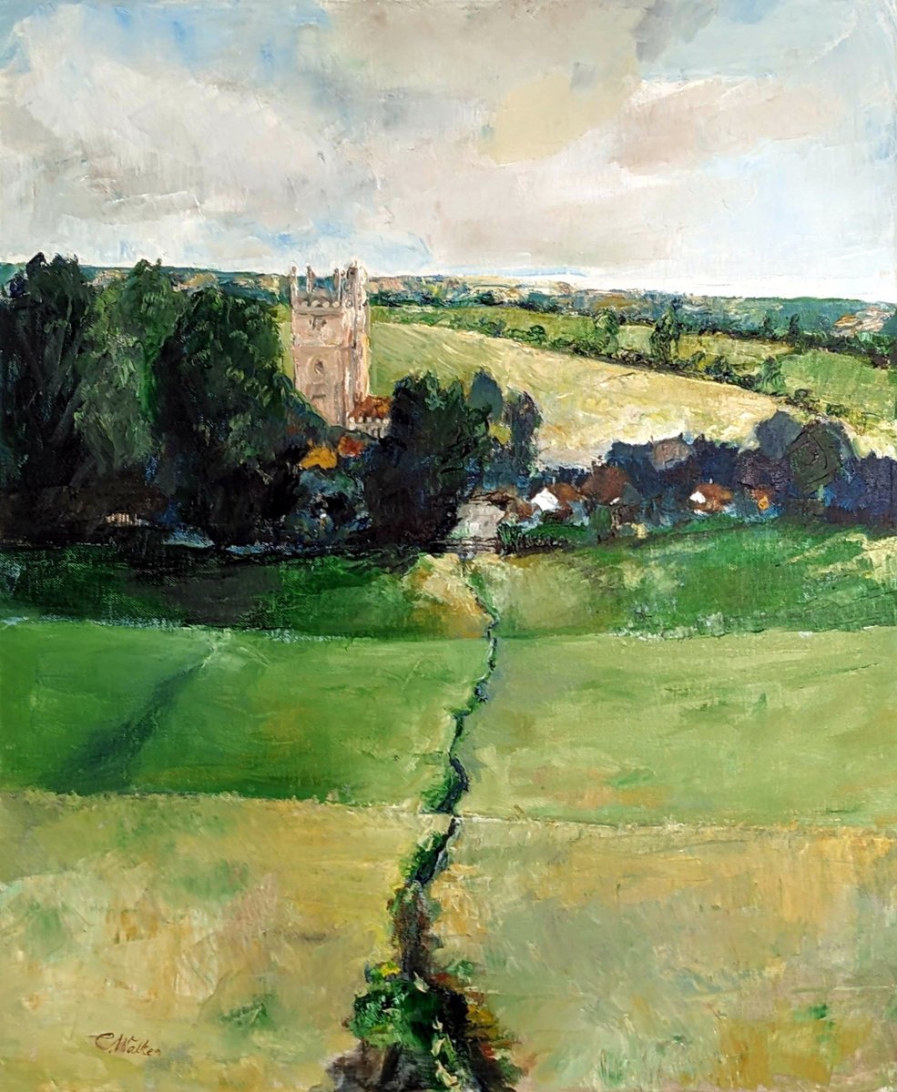 Impressionistic Landscape Oil Painting By Chris Walker, 20 X 24, Sunningwell Bobrun, Original Artwork