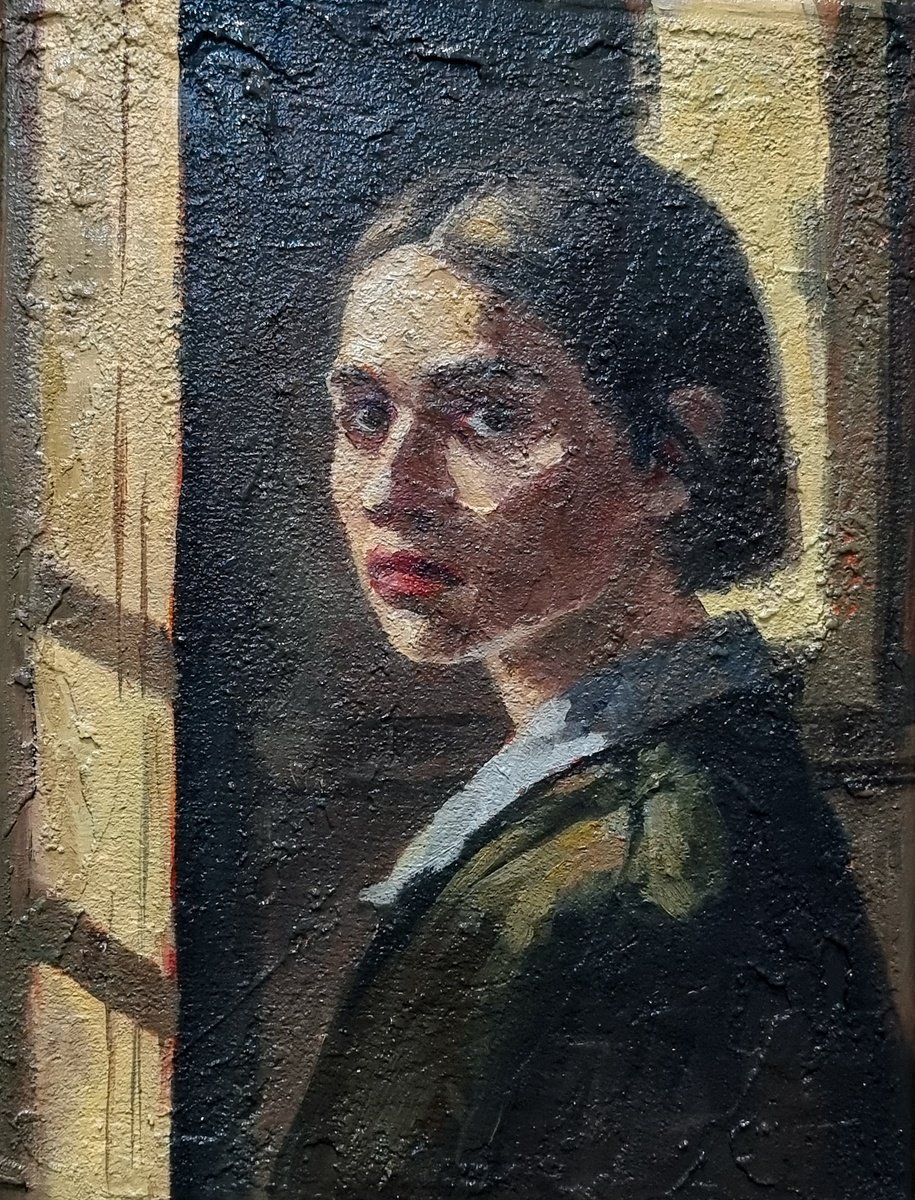 Expressive Portrait Oil Painting By Artmoods Tp, 7 X 9, Window Of Hope, 3, Original Artwork