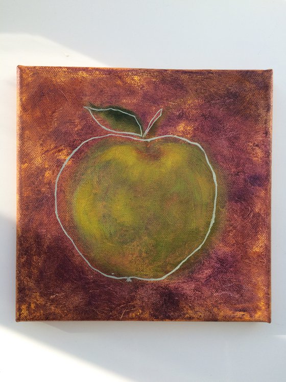 Fruit oil painting - Apple original small canvas - Food shelf painting- Kitchen wall art