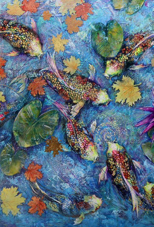 Koi Fish and Golden Leaves by Rakhmet Redzhepov