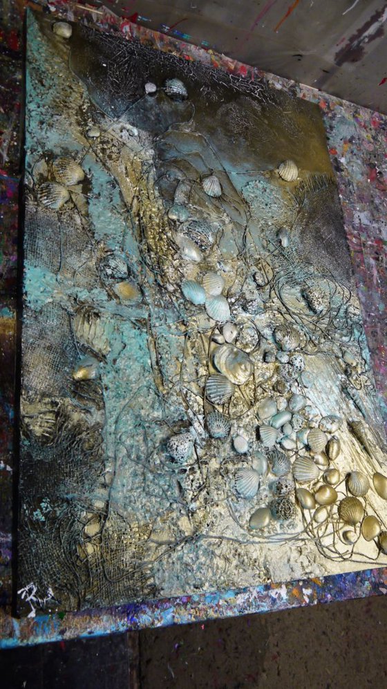 On The Shore - Large 90cm x 60cm, heavily textured mixed media painting, ready to hang