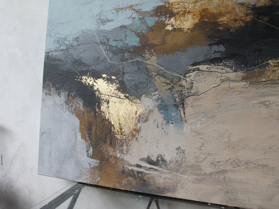 "Flight" Blue beige gray abstract acrylic art