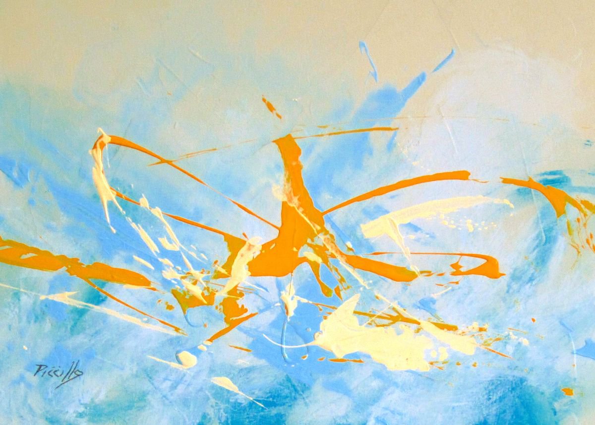 Organic Abstract Acrylic Painting By Joseph Piccillo, 1 X 1", Yellow Dragonfly, Original Artwork