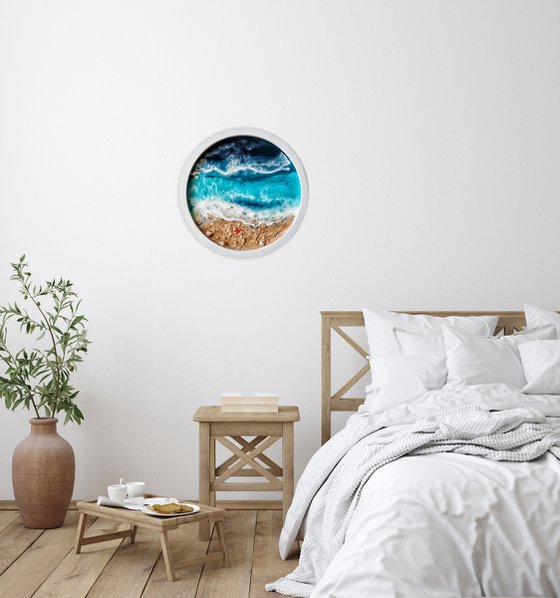 Window with seaview - original seascape 3d resin artwork, framed, ready to hang