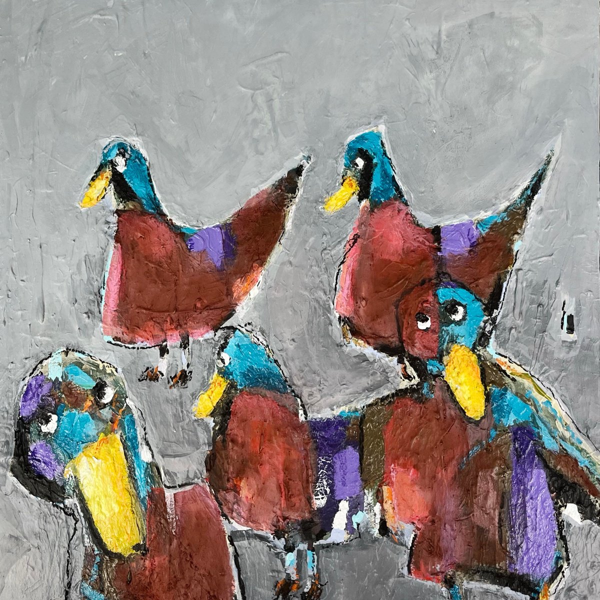 Expressive Animal Acrylic Painting By Irene Wilkes, 24 X 24, Cold Duck, Original Artwork