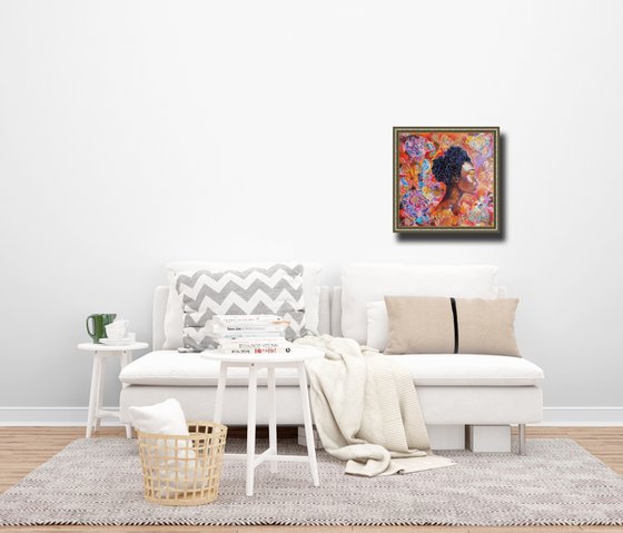 Grace among abstract flowers