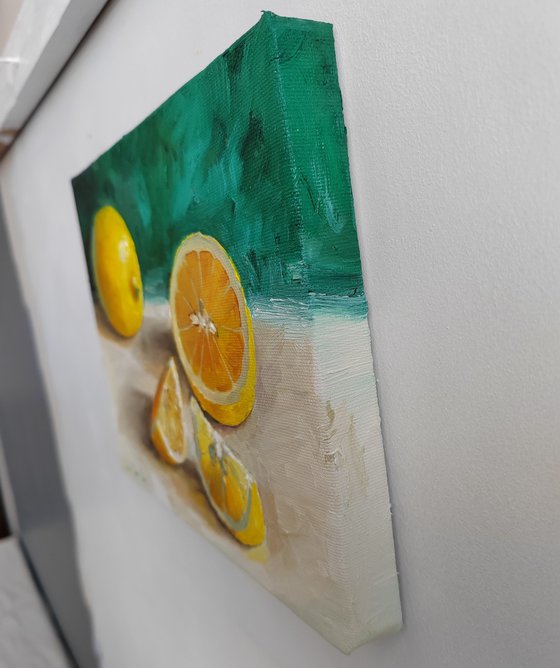 Lemon fruit still life realistic citrus wall decor