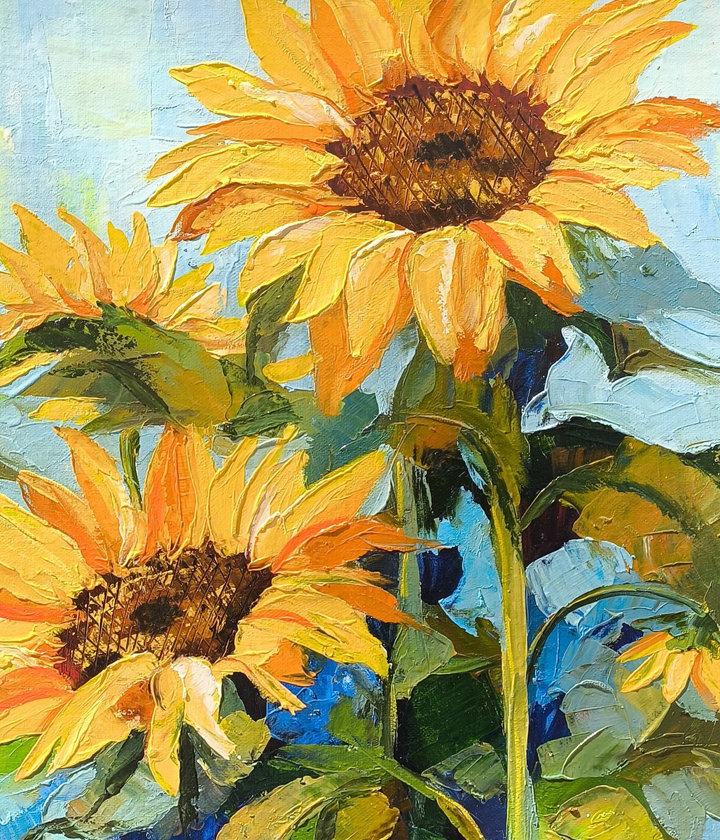 Original Oil Painting - Joyful Sunflowers by Karine Harutyunyan