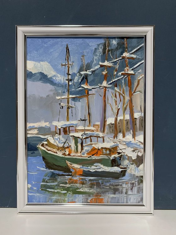 Winter Harbor with yachts.