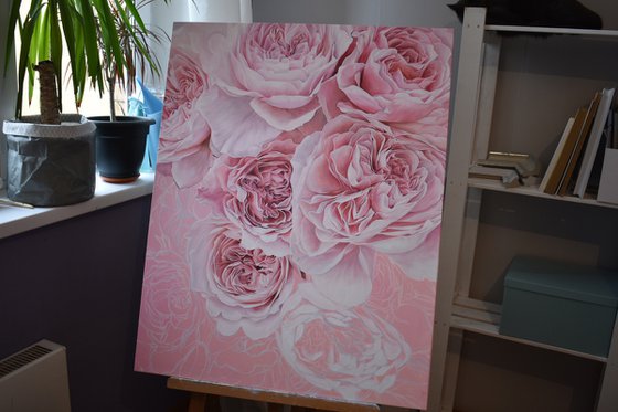 Large oil painting "Peony roses" 80 * 100 cm