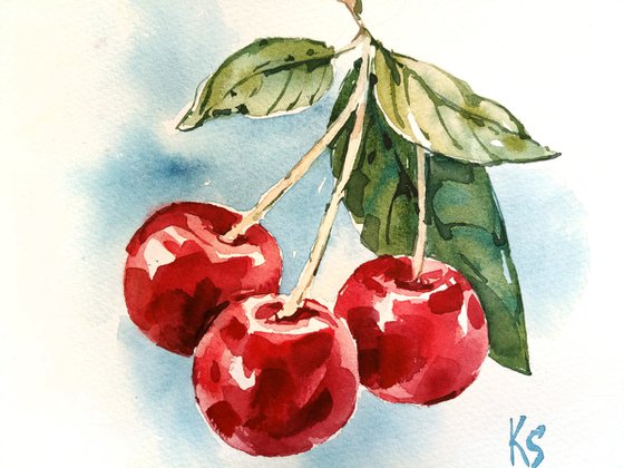 "Cherry" from the series of watercolor illustrations "Berries"